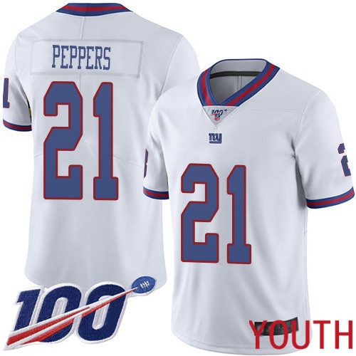 Youth New York Giants #21 Jabrill Peppers Limited White Rush Vapor Untouchable 100th Season Football NFL Jersey